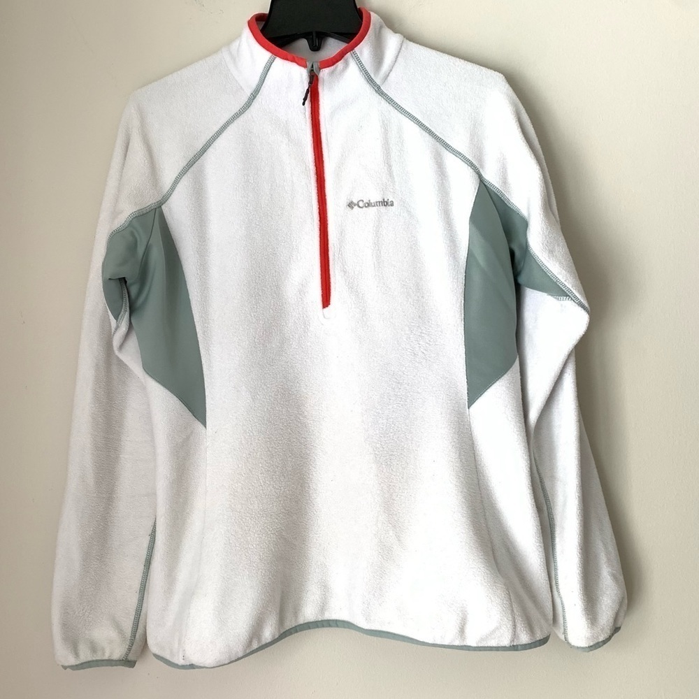 𝅺COLUMBIA Woman’s Sweater Omni-Heat Lined Fleece Quarter Zip Sz L White